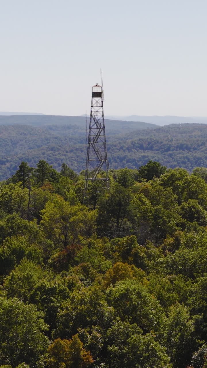 Fire Tower In The Ozark National Forest, Arkansas, USA - Drone, Vertical Shot