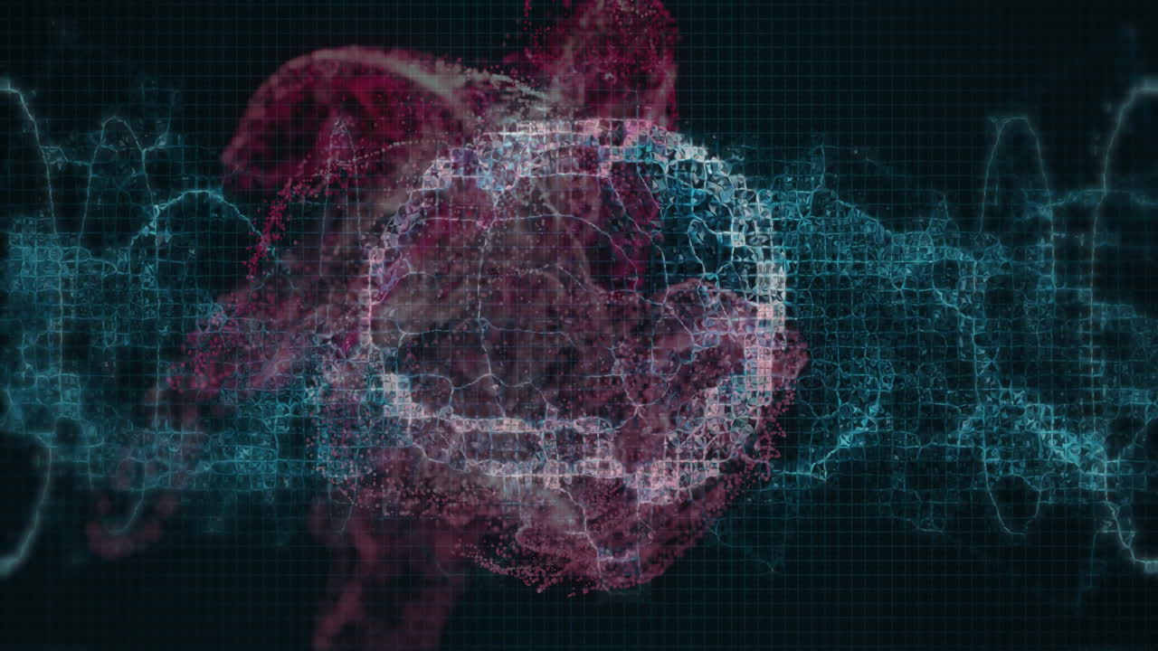 Animation of digital brain spinning over shapes moving