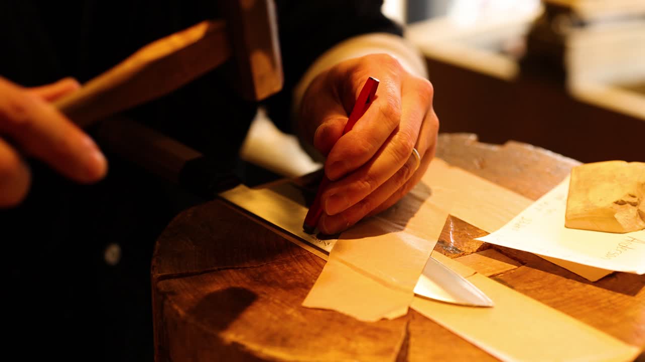 pasos secuenciales para fabricar a mano una hoja de cuchillo