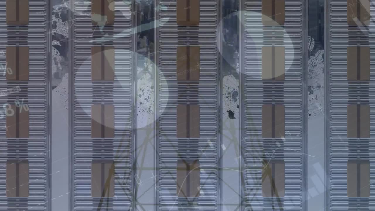 컨베이어 벨트에 있는 카드보드 상자 위에서 통계 처리의 애니메이션