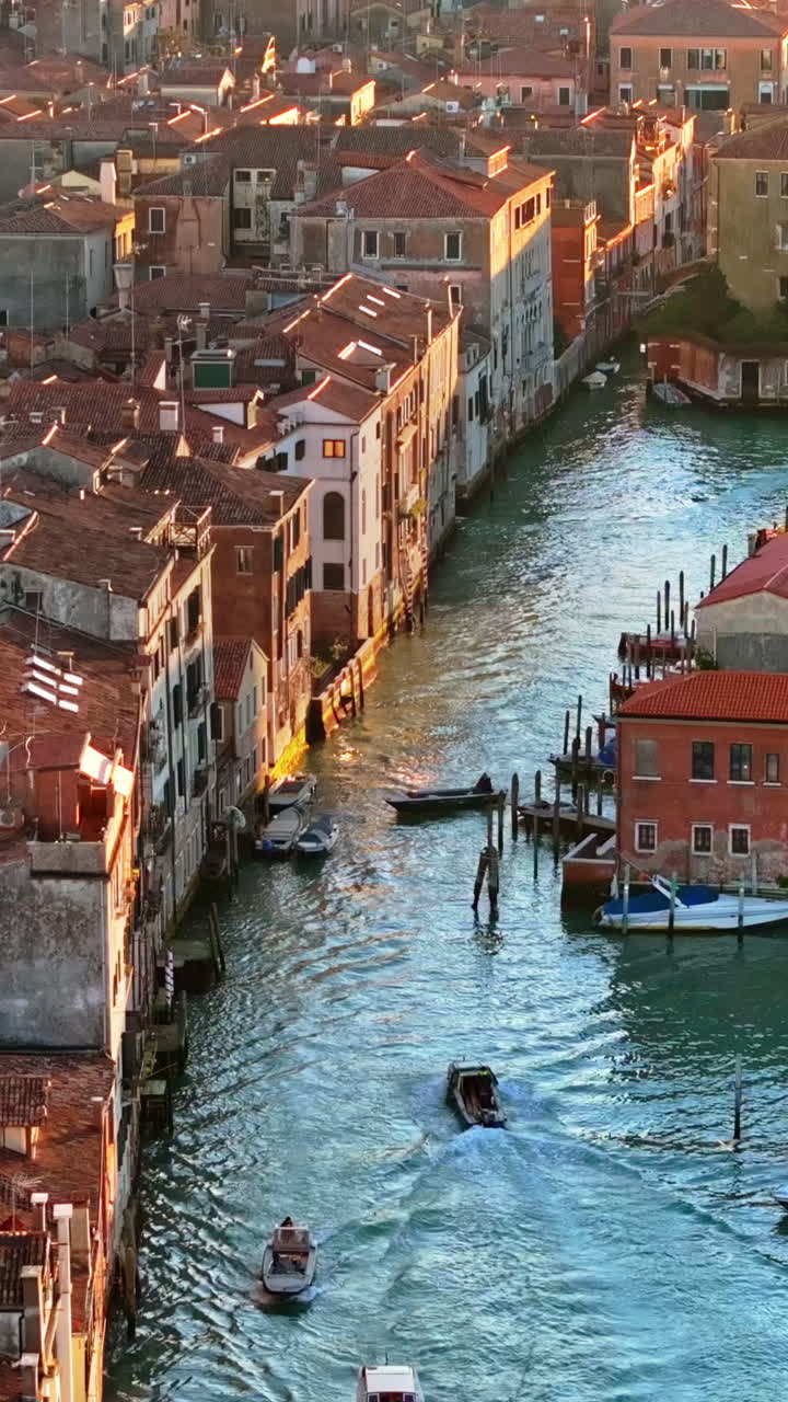 Aerial drone view of the buildings in Venice City, Italy. Vertical