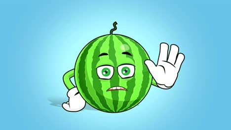 cartoon watermelon face animation stop hand gesture with luma matte