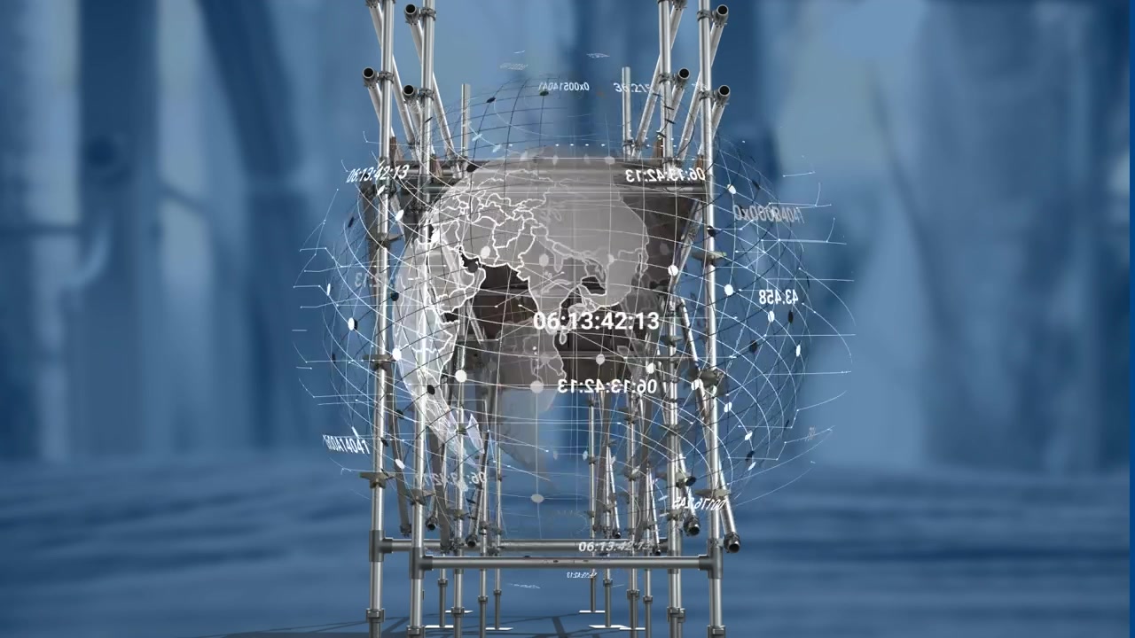 Animation of data processing and globe over structure