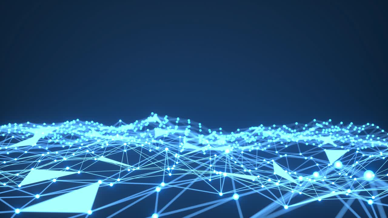 fondo abstracto azul oscuro con plexo gráfico de movimiento. concepto de tecnología blockchain. líneas y puntos en movimiento. bucle de animación 3d