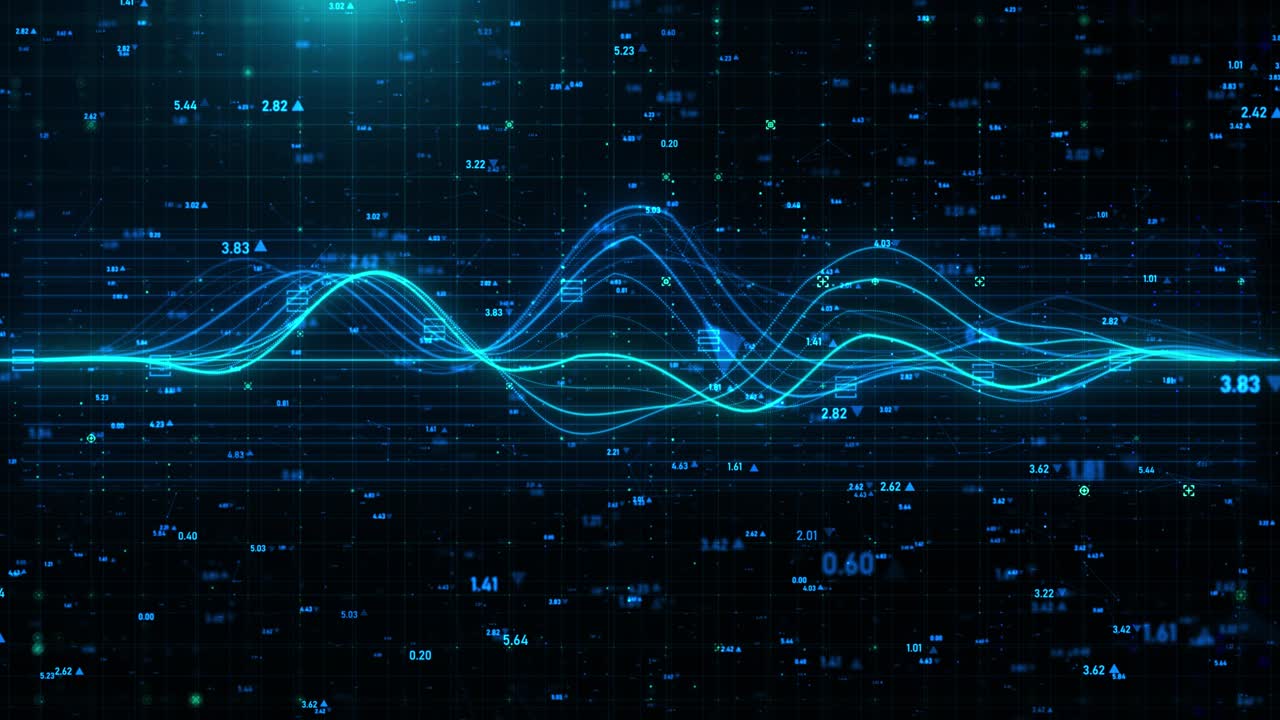 Futuristic finance and stock market background with grid and wavy lines