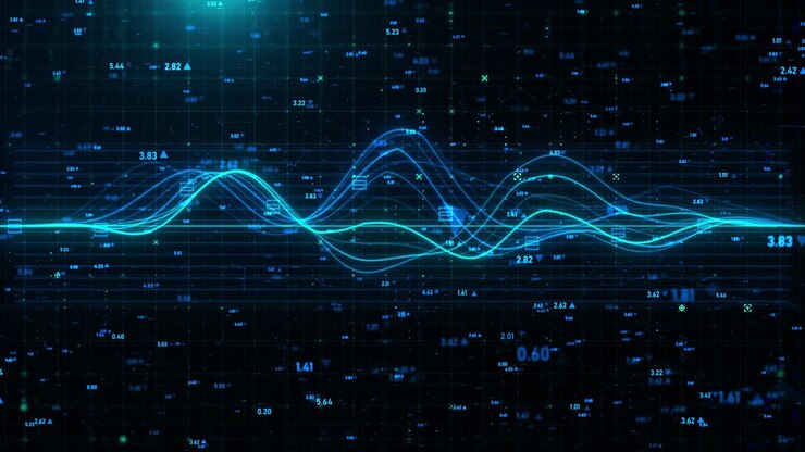 Futuristic finance and stock market background with grid and wavy lines