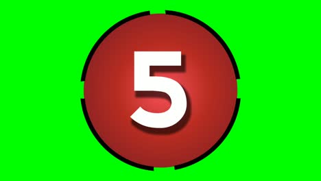 Animation Countdown cartoon number ten 10 to one 1 motion graphics on green screen, number in Red border circle 10 second for timer video elements