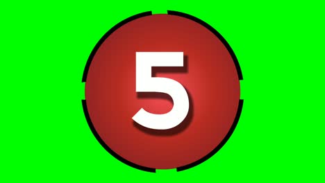 animation countdown cartoon number ten 10 to one 1 motion graphics on green screen, number in red border circle 10 second for timer video elements