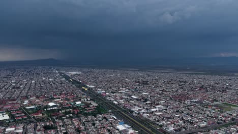 aerial hyperlapse film captures a thunderstorm with rain falling over northern ecatepec