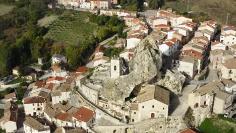 Aerial-orbiting-shot-of-Pietracupa-old-town-in-Molise-region-in-Italy