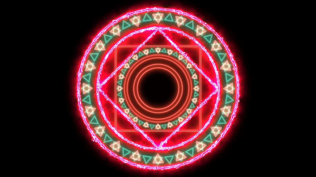 círculo mágico poderoso láser de energía de color rojo con doble cielo seis estrellas