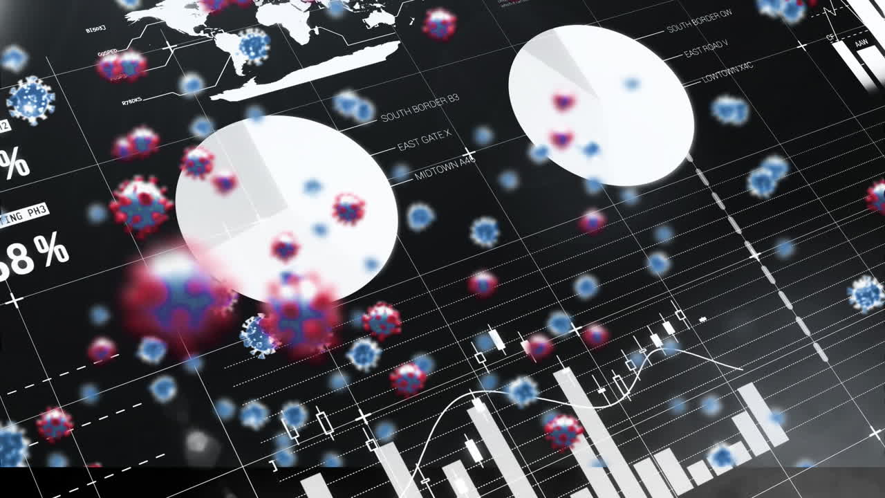 animación de las células del virus sobre la pantalla con datos científicos