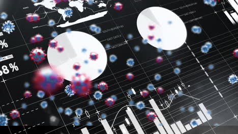 animation of virus cells over screen with scientific data