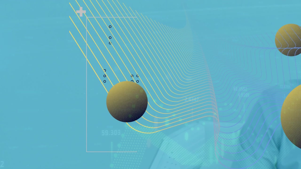 Animation of abstract shapes over caucasian female customer care executive talking on phone headset