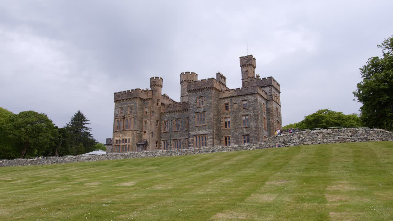 Static shot of the Lews Castle on a cloudy summer day
