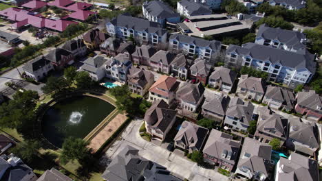 drone shot, upscale residential community near hermann park, houston texas usa