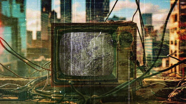 AI retro Television sets with overlayed film glitch textures