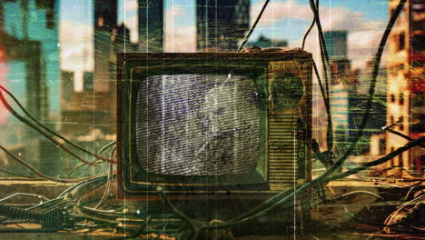 ai retro television sets with overlayed film glitch textures