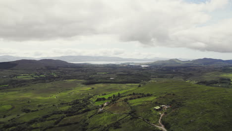 beautiful ireland aerial of highlands with grass covered