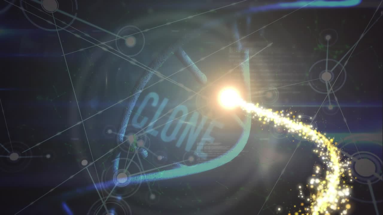 Animazione di una rete di connessioni con icone su forme su sfondo nero