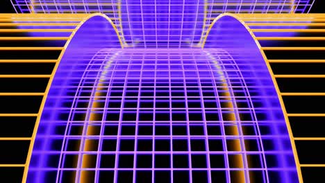 cuadrícula 3d abstracta con luces de neón púrpura y naranja