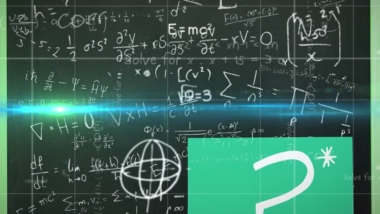 animación del globo sobre dibujos matemáticos.