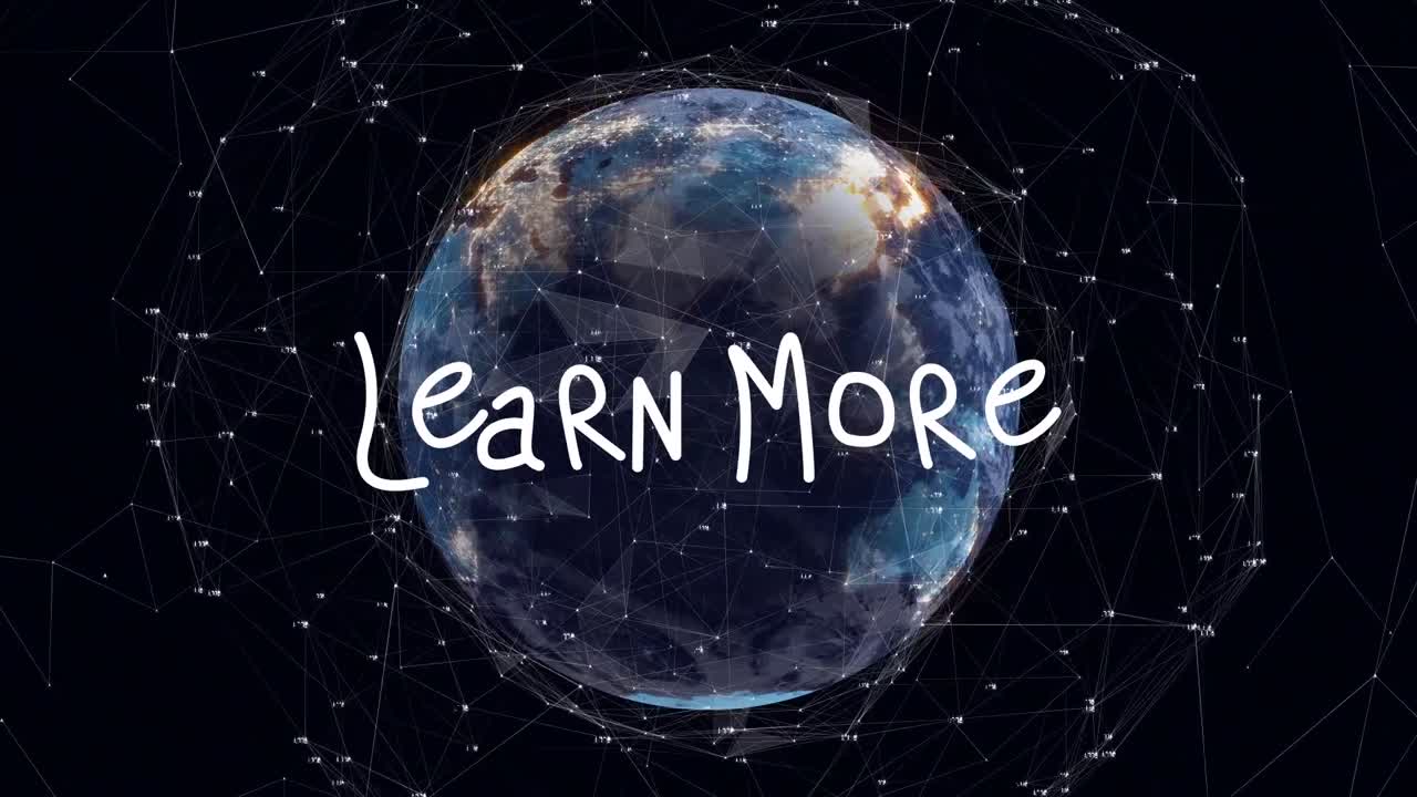 Animation of learn more text over globe