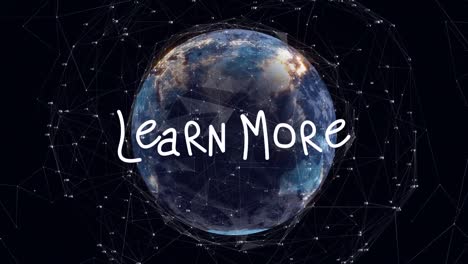 animation of learn more text over globe