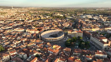 aerial drone view of verona's piazza bra - city center, arena, gran guardia and city hall - not graded