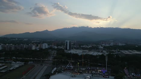 aerial view ascending shot valle del lili at sunset