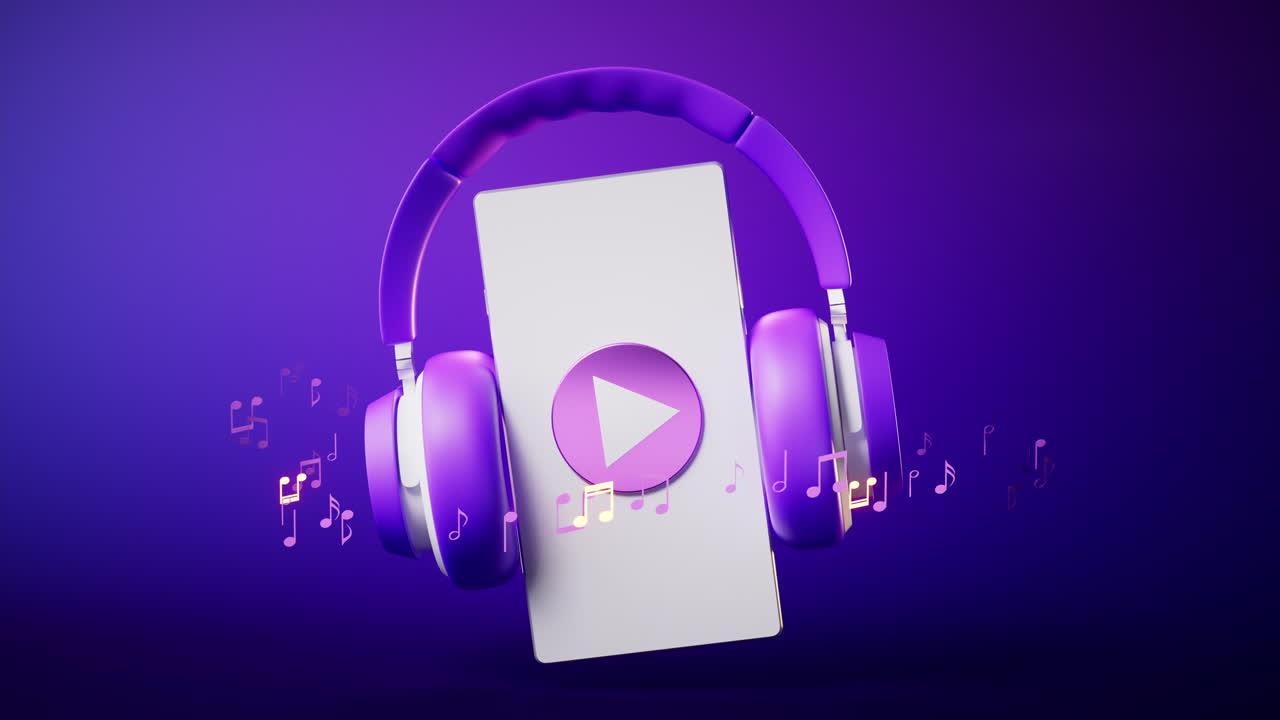 animación en bucle de auriculares y teléfonos móviles, renderización en 3d.