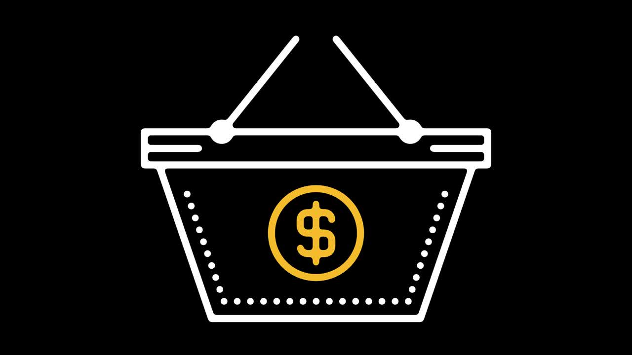 animación del icono de la línea de la canasta de compras con alfa