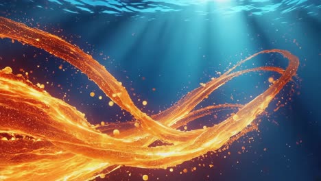 abstract orange liquid splash in blue underwater