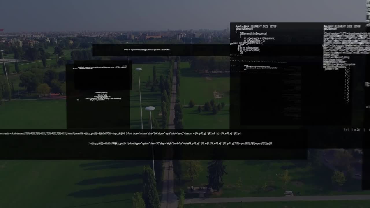 Animation of data processing over cityscape