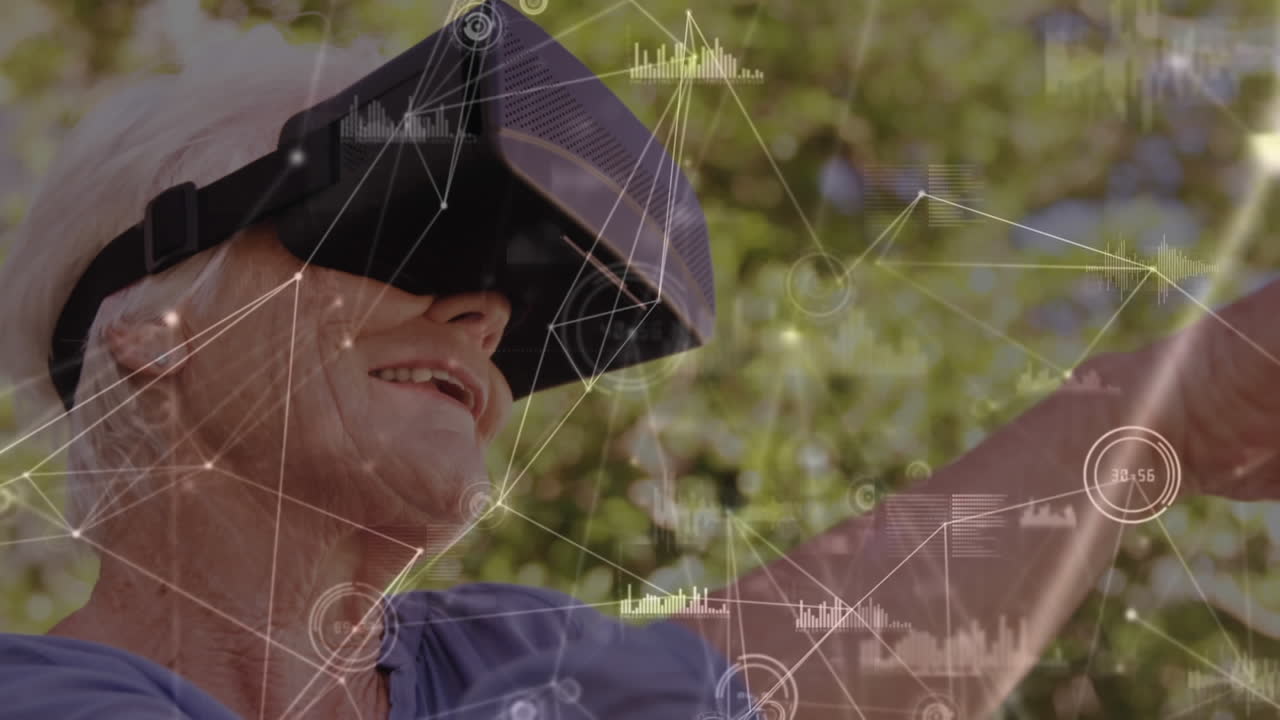 anciana con un auricular de realidad virtual