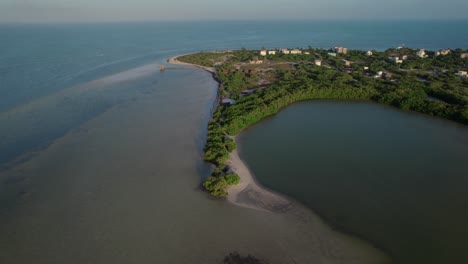 Aerial-panning-view-of-Bioluminiscencia-in-Holbox-in-Mexico-on-a-clear-evening