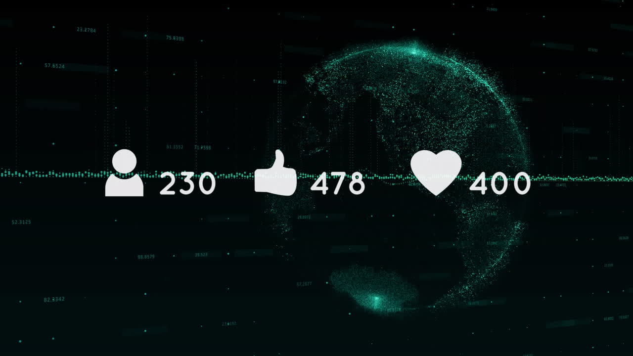 animación de las reacciones de las redes sociales en todo el mundo sobre un fondo negro