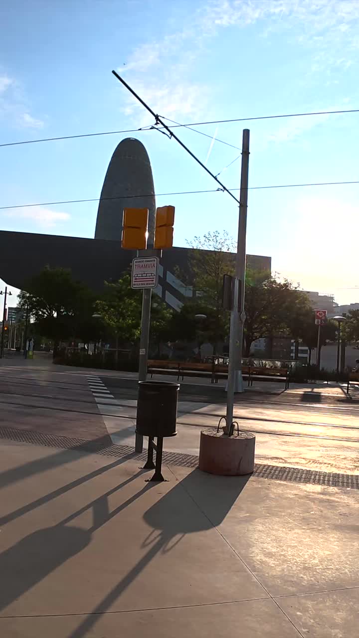 Tram in urban cityscape
