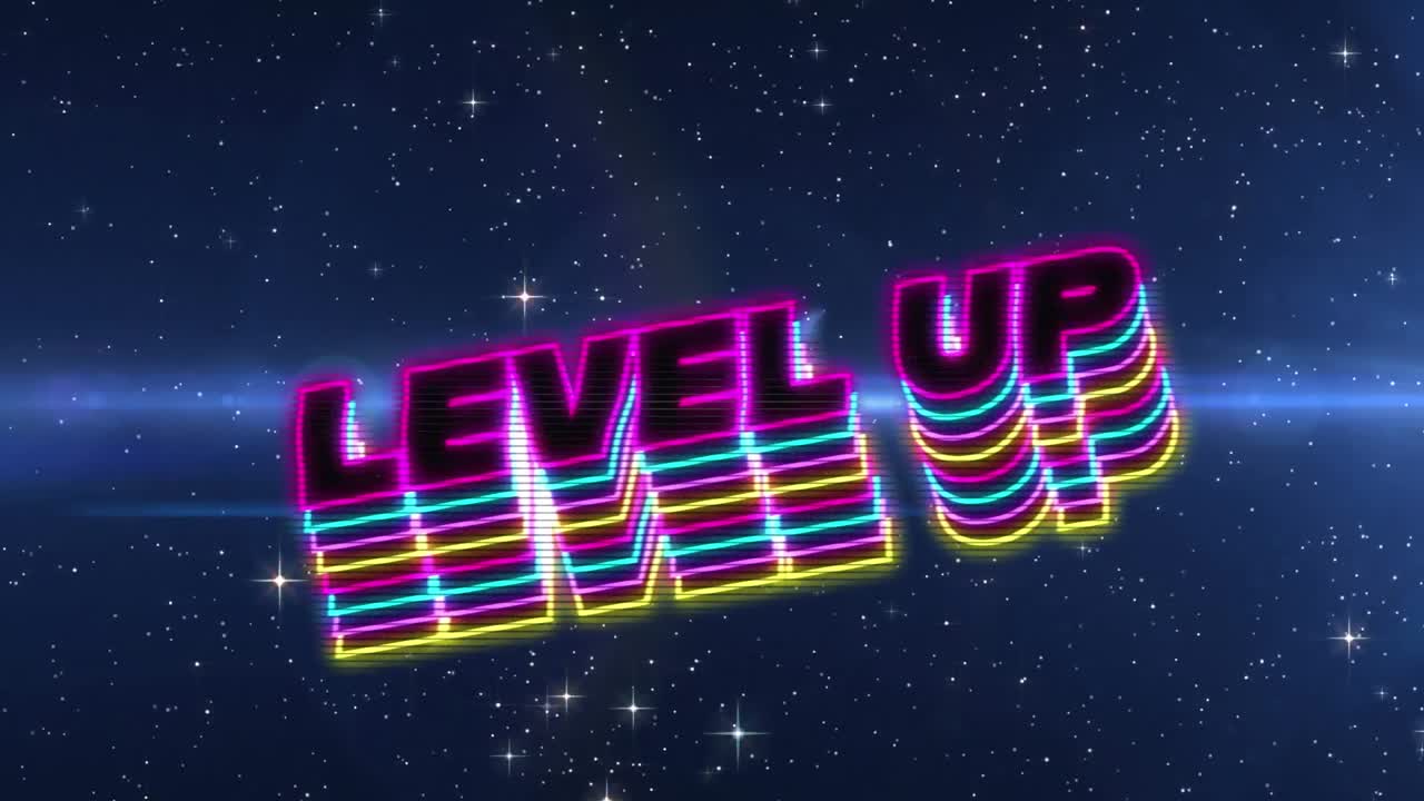 야간 하늘에 레벨 업과 별의 애니메이션