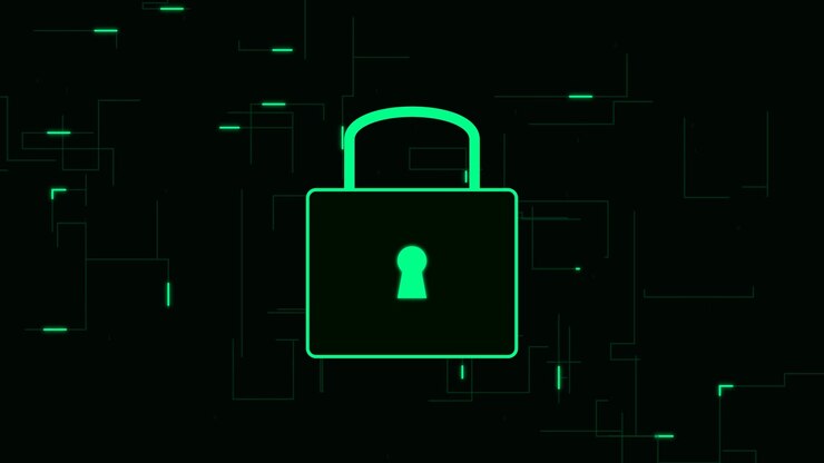 Digital Security Padlock Icon with Glowing Data Network Background