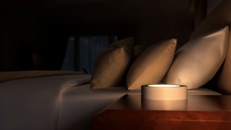 cozy bedroom scene with bedside lamp and soft lighting