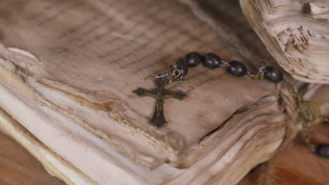 ancient scholars study religious texts on weathered scrolls and documents - history and faith