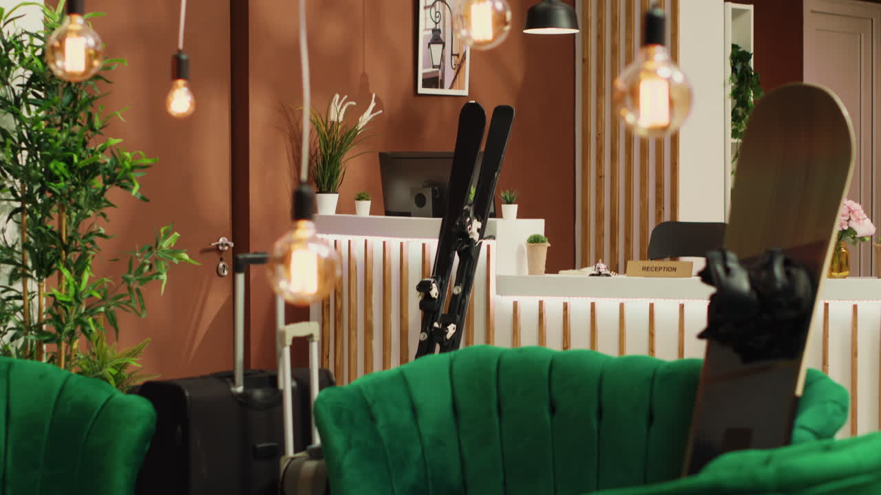 리조트의 스키 용품과 장비