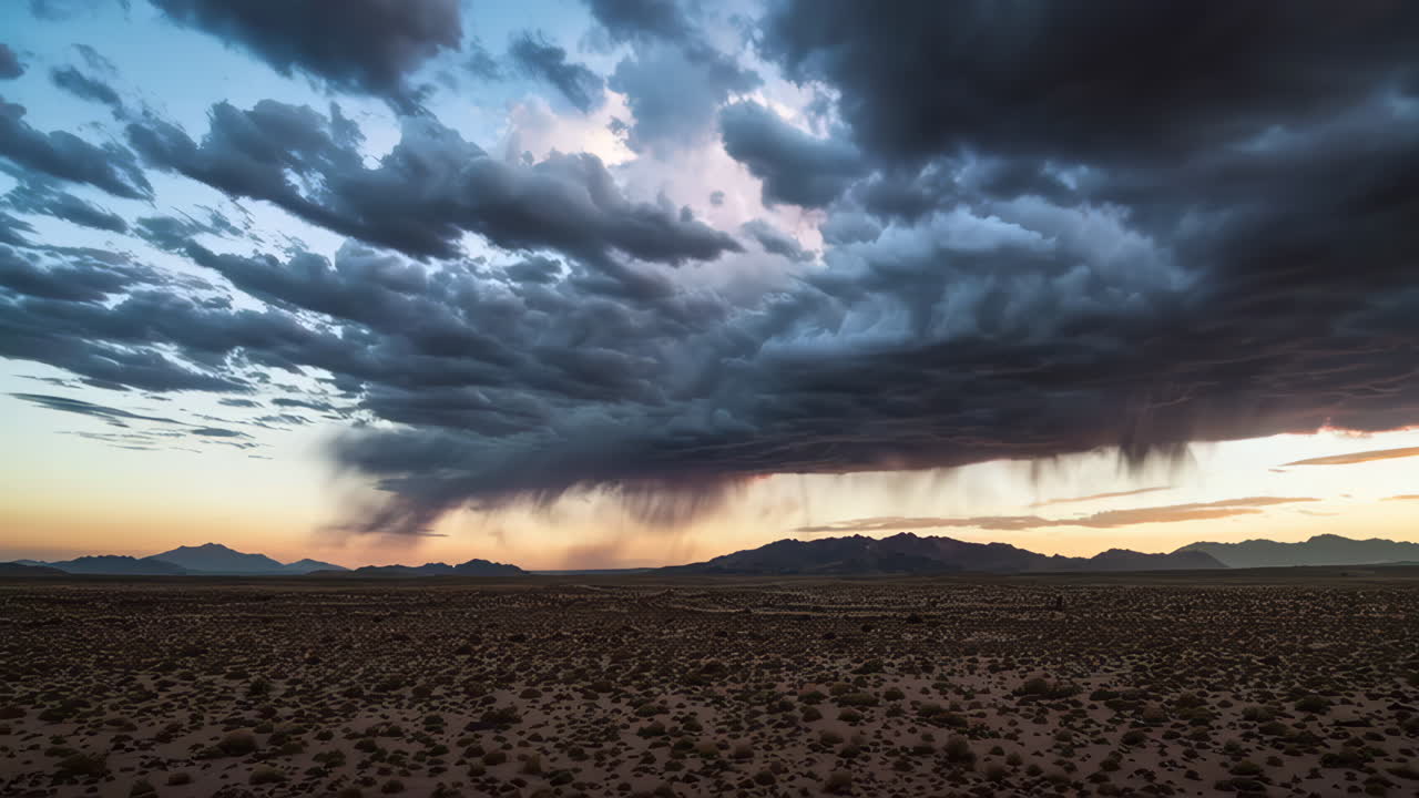 Tempestade Dramática ao Pôr do Sol sobre uma Paisagem Desértica
