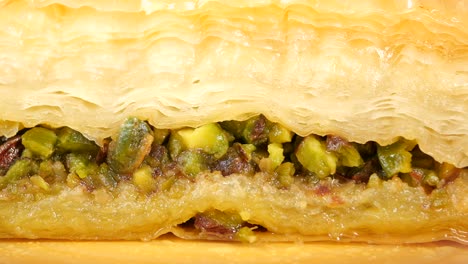 close-up of baklava with pistachios