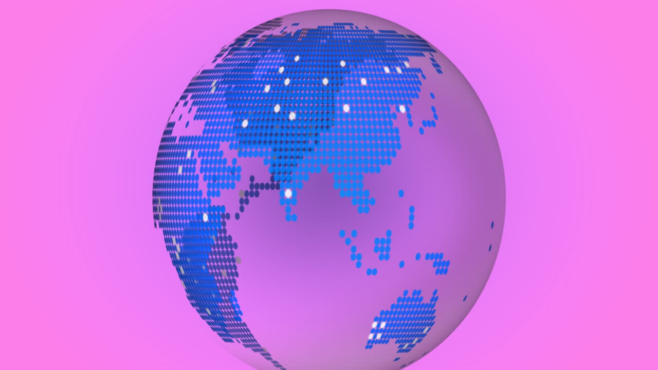 분홍색 배경에 회전하는 지구의 애니메이션