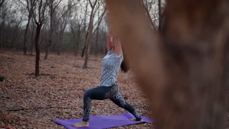 Mujer-Joven-Haciendo-Yoga,-Hundirse-En-La-Relajación