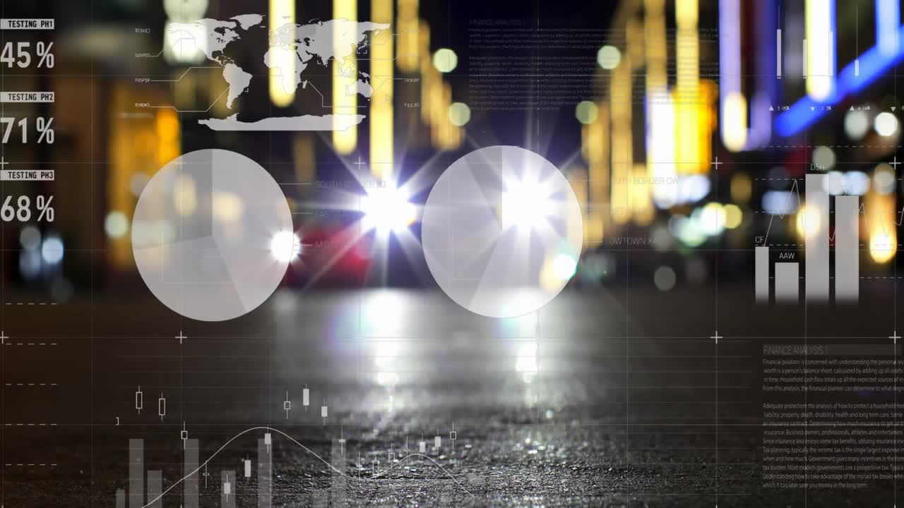 도시 풍경 위의 통계 처리의 애니메이션