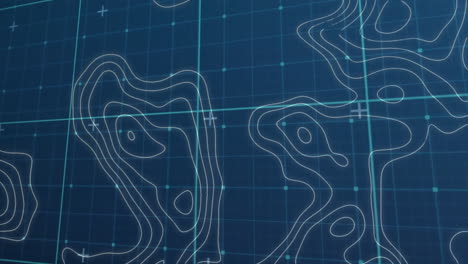 animating topographic map lines and grid over blue background