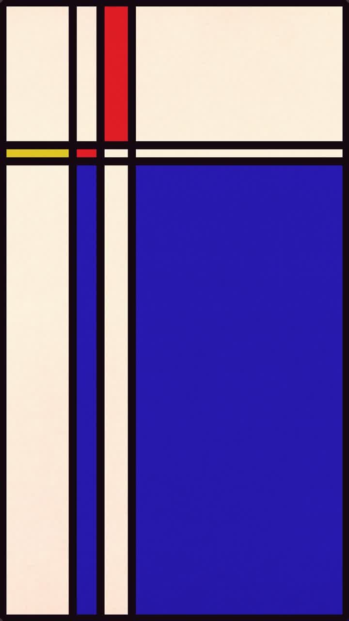 Animazione geometrica astratta in stile Mondrian con colori primari